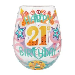 Enesco Gift Happy 21st Stemless Wine Glass(Happy 21st Stemless Wine Glass)