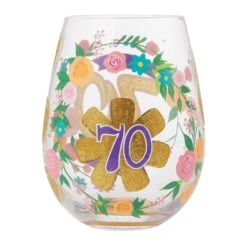 Enesco Gift Happy 70th Stemless Wine Glass(Happy 70th Stemless Wine Glass) -Holiday Gift Shop 6015284 3